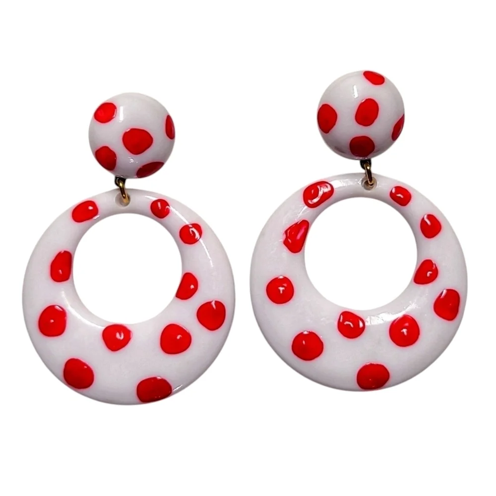 Vintage polka dot red white earrings - Picture 12 of 13